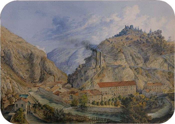Tvornica papira Rijeka, grafika, Horaczek 1879.